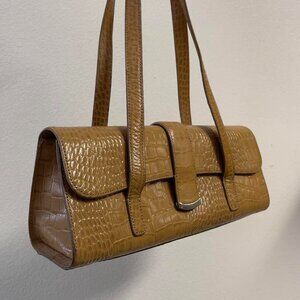 Vintage 90s 2000s Alfani Leather Tan khaki crocodile texture leather shoulder ba